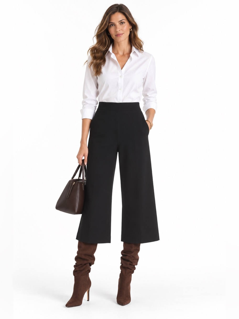 BOSS NWOT Black Wide Leg Cropped Pull On Pants Size 8